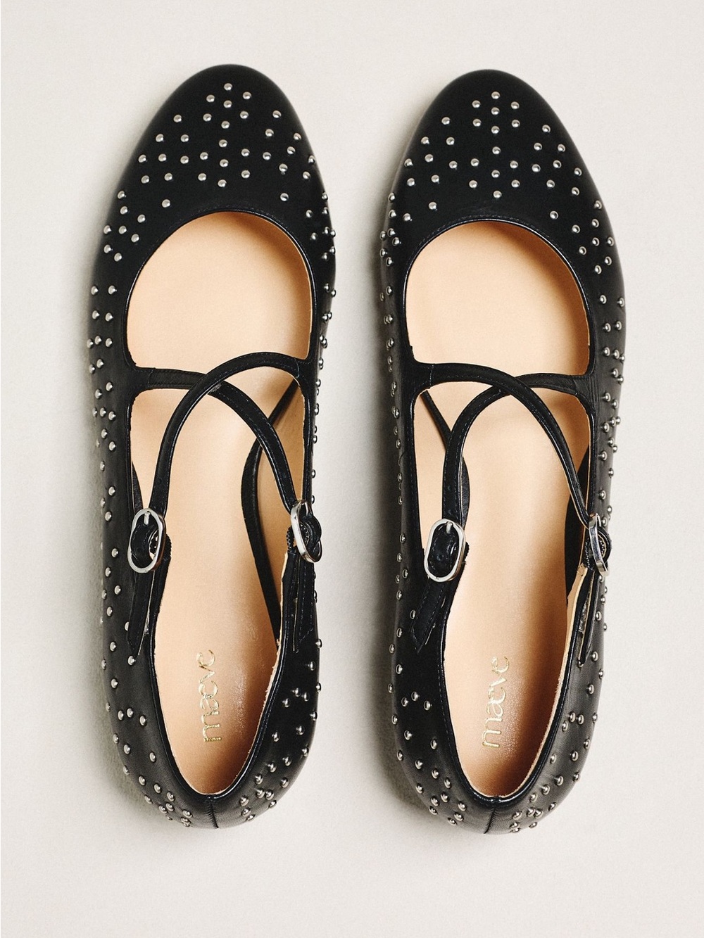 Maeve Cross-Strap Studded Mary Jane Flats